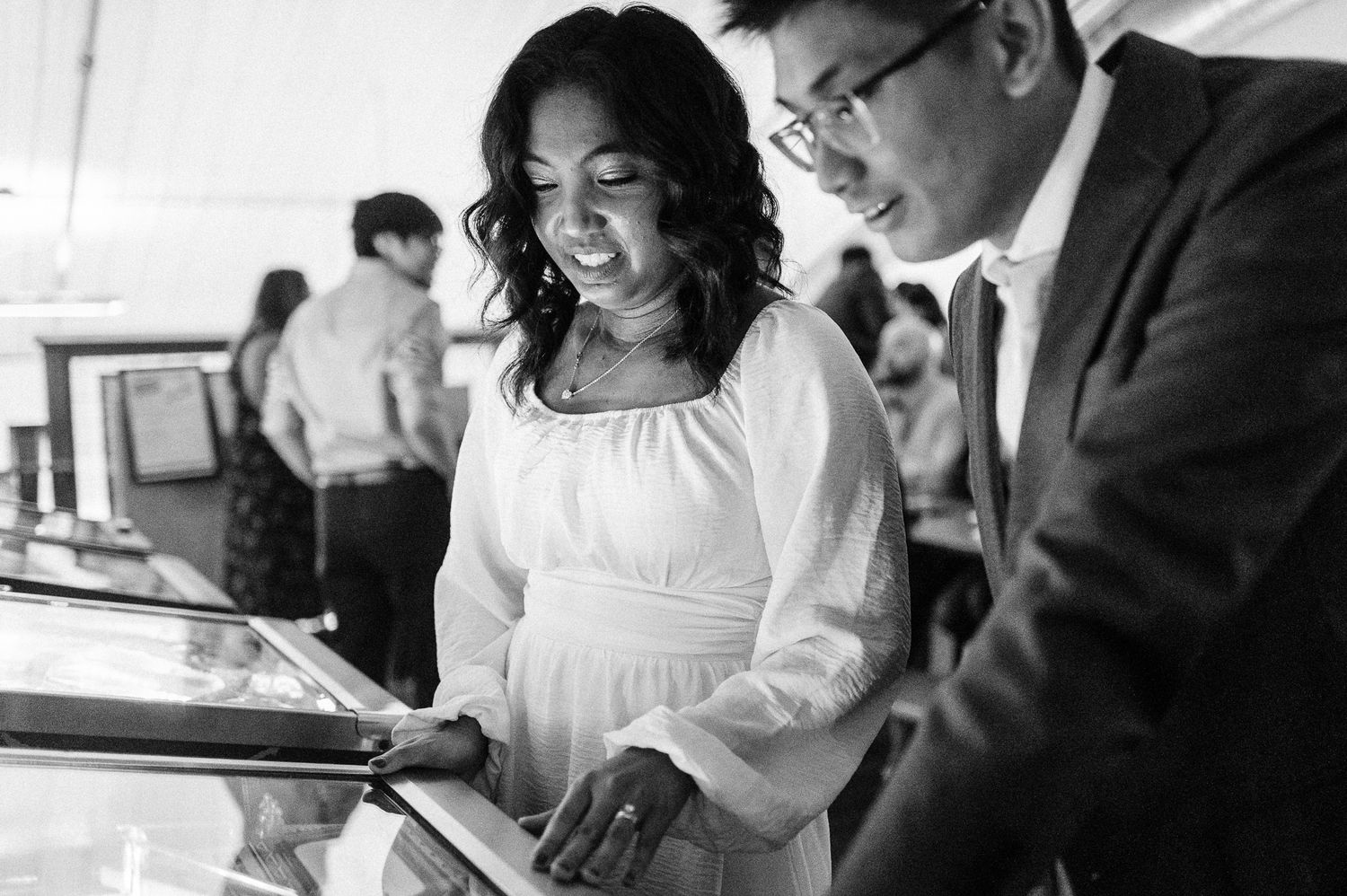 black and white image of couple playing games