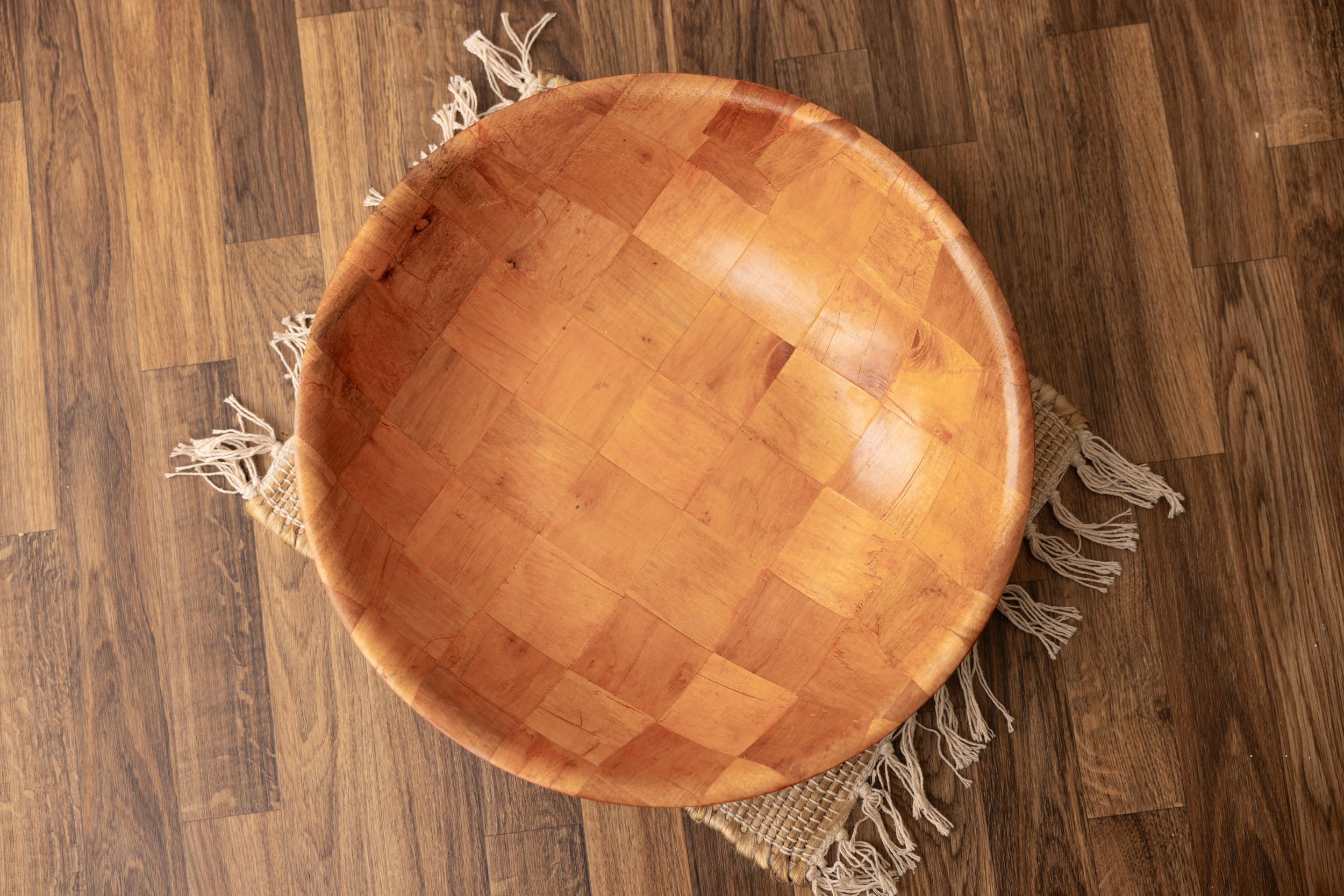 Large orange wood checkered bowl