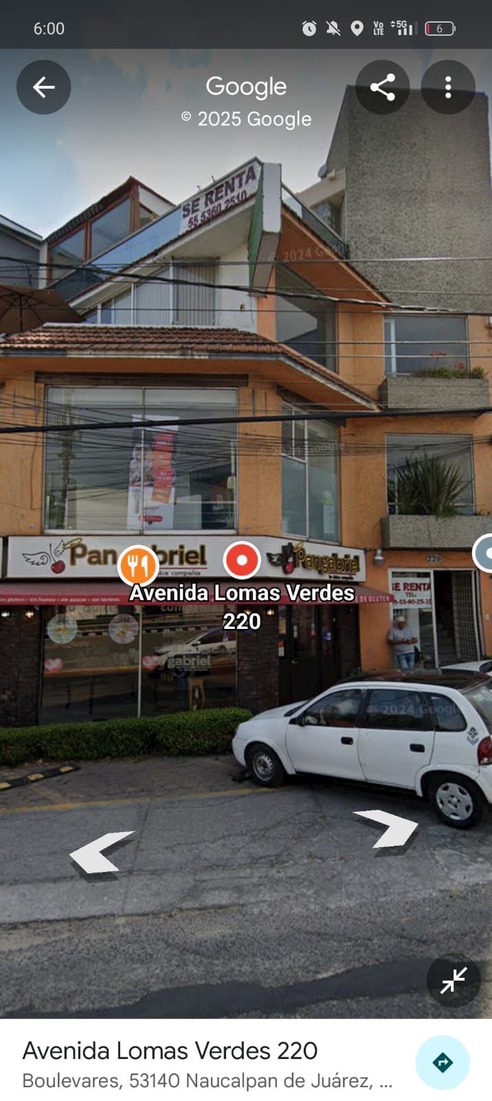 Google Street View image shows a commercial building with storefronts and offices on Avenida Lomas Verdes in Mexico.