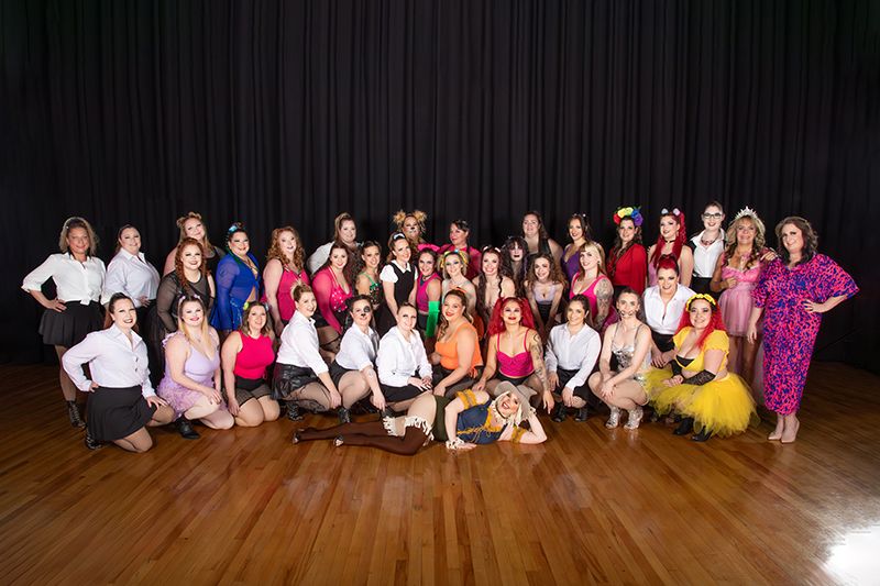 Adult dance class group portrait at Spencer Studios in Chilliwack, posed studio photo