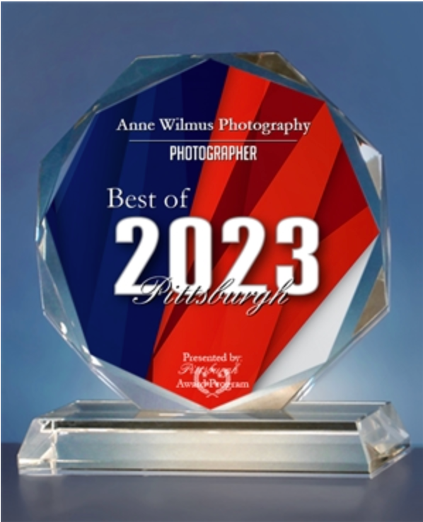 A crystal glass award plaque displaying "Best of 2023 Photography" with red and blue design elements.