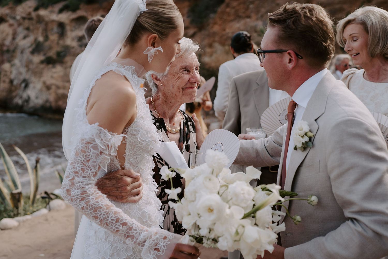 bride and groom greeting grandparent at Amante Ibiza