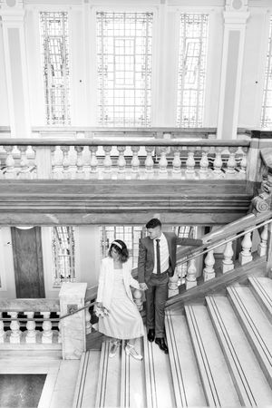 Central London wedding portraits at Islington Town Hall with romantic, bright styling by Nottingham-based photographer for modern elopements