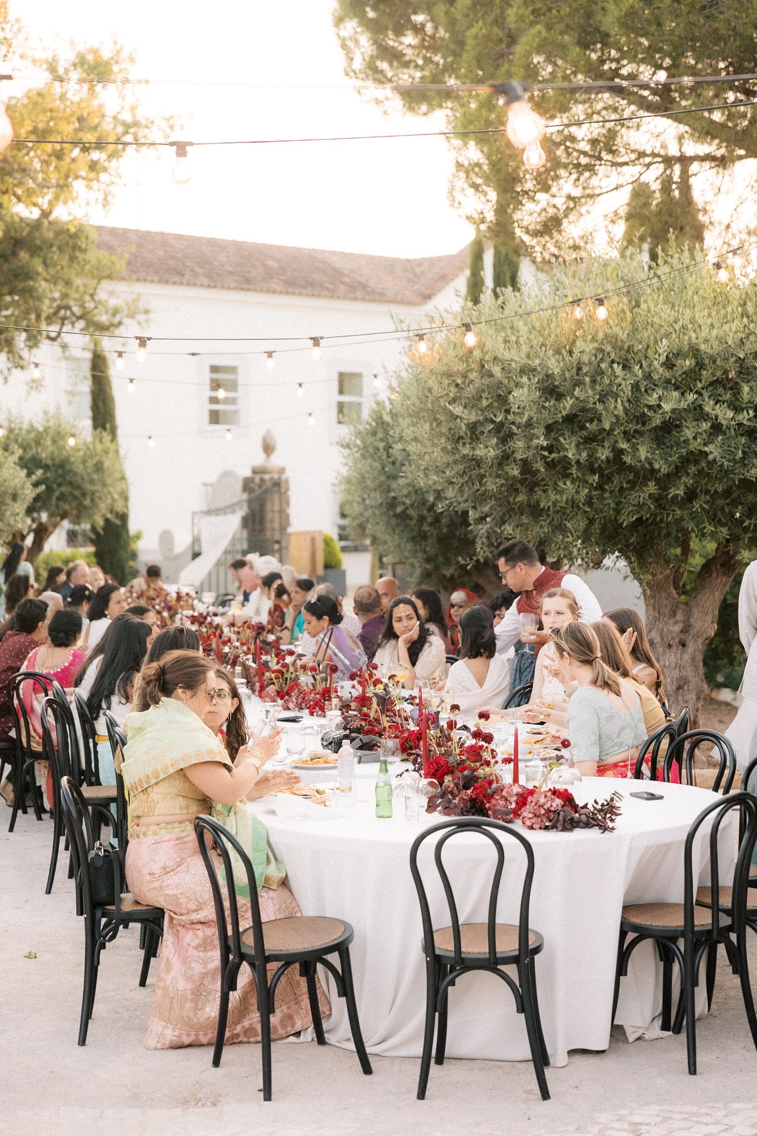 elegant outdoor dinner setting at Casa de Palmela wedding