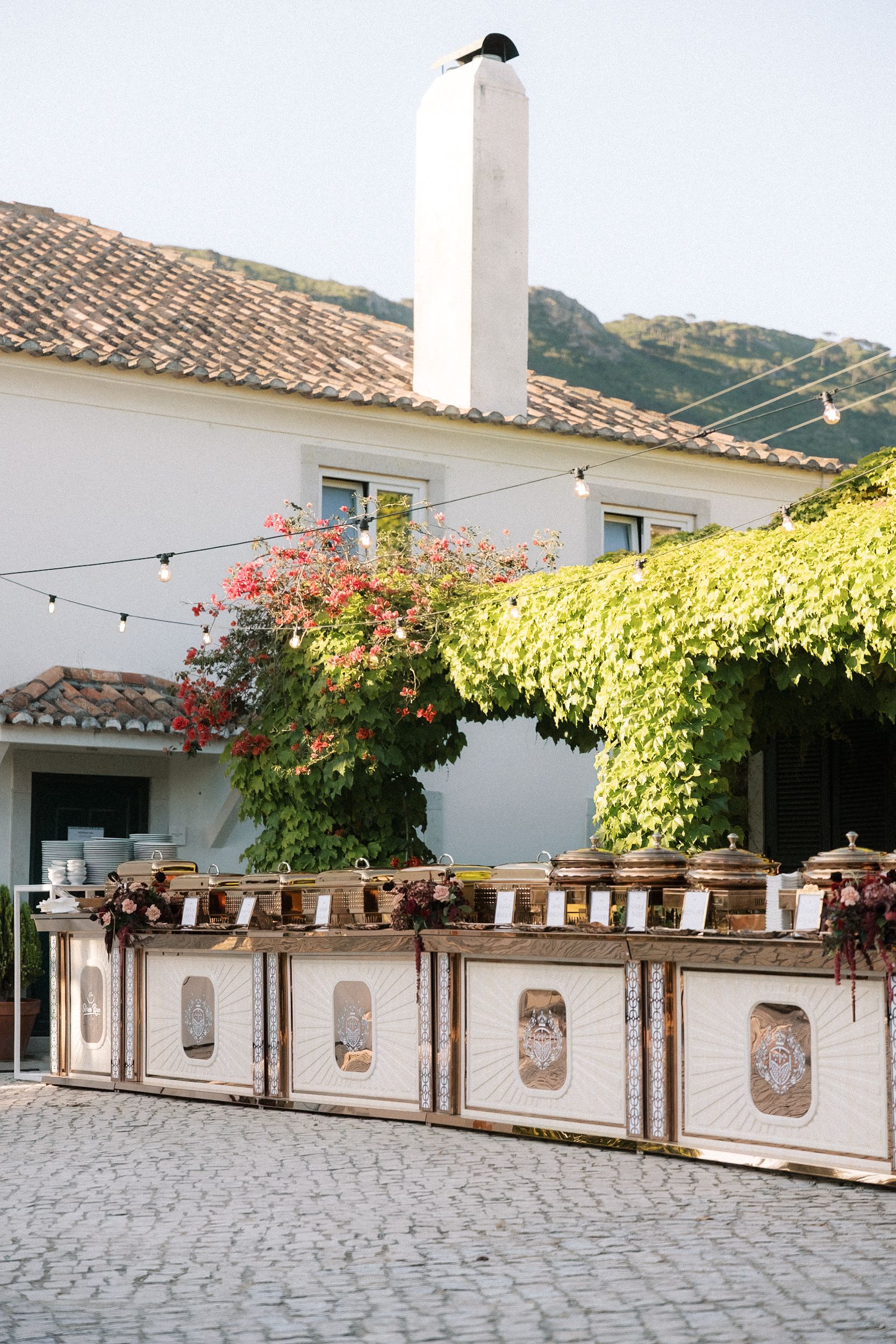 Indian wedding buffet dinner setup at Casa de Palmela Portugal