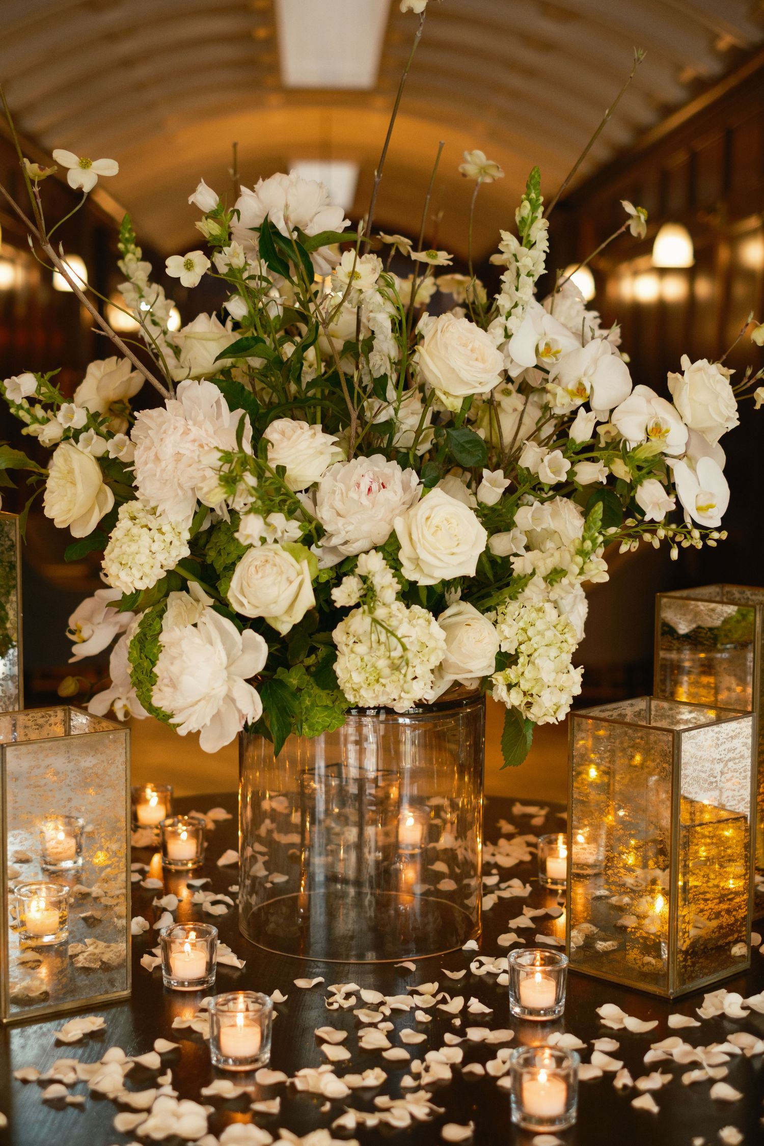 Elegant floral arrangements at Oxford Exchange Tampa wedding designed by Flora Fine Flowers and Events