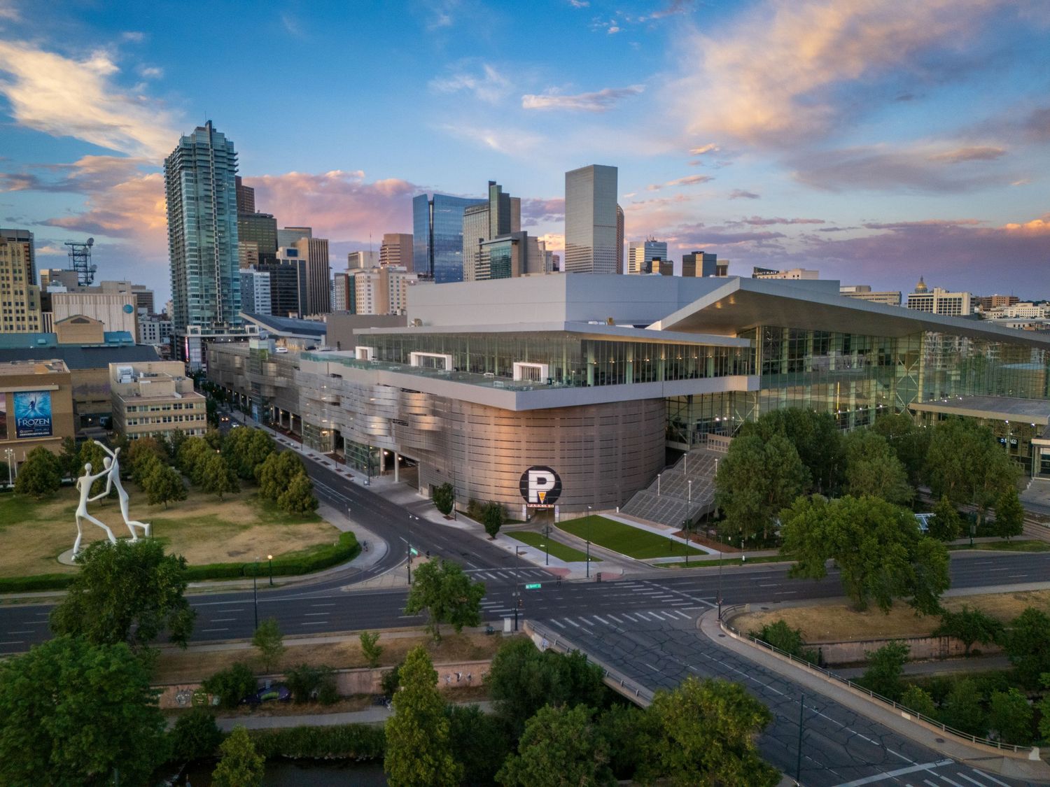 Aerial shot of the Colorado Convention Center by Denver Hospitality, Travel & Tourism photographer Captain Colorado Photography.