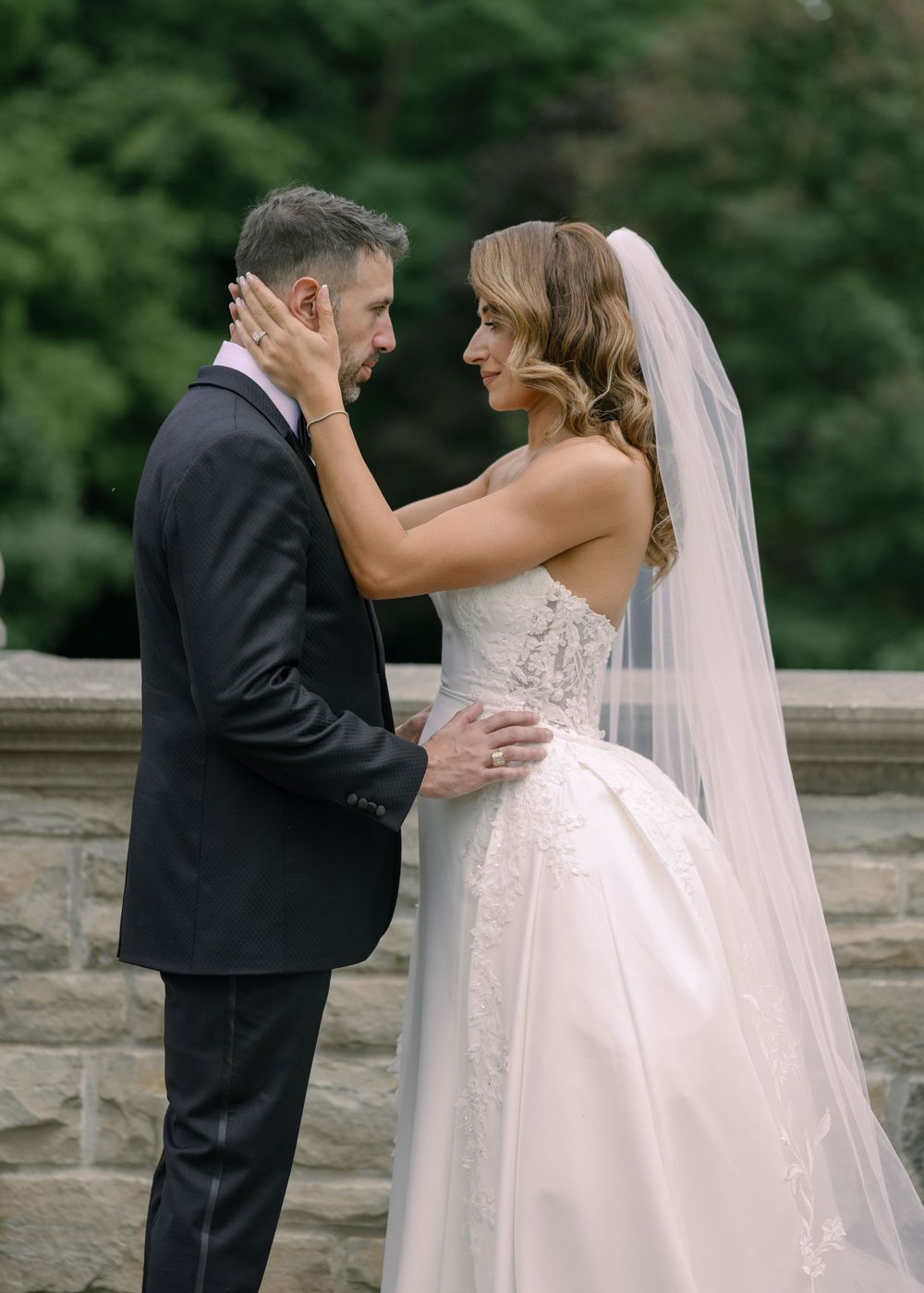 Romantic wedding couple portraits captured in sequence outdoors.