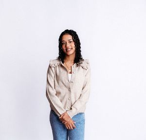 Minimalist studio portrait of a woman photographed in Belleville, Ontario.