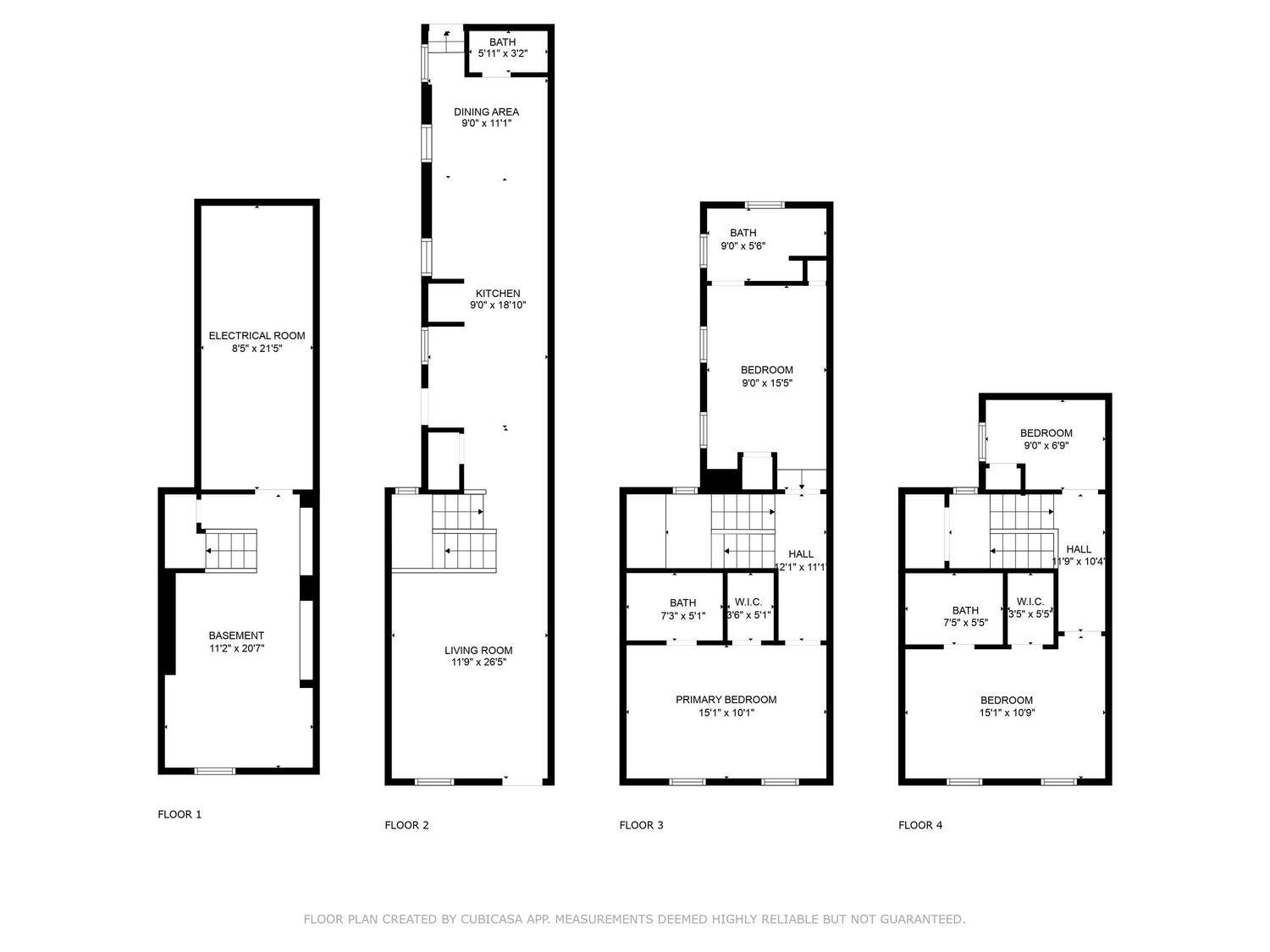 Detailed multi-level townhouse floor plan showing layout of rooms and spaces.