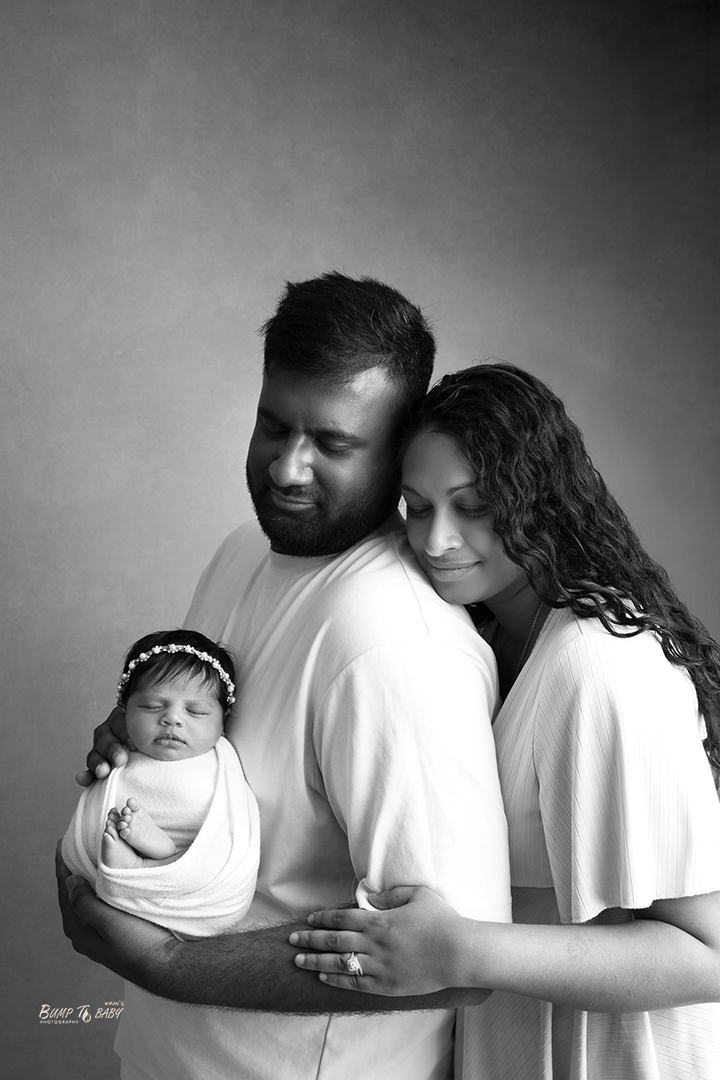 first family photo with newborn baby in professional studio, in melbourne east , croydon studio.