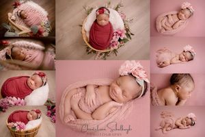 Newborn photoshoot Saskatoon and Warman, baby girl in pink and floral props