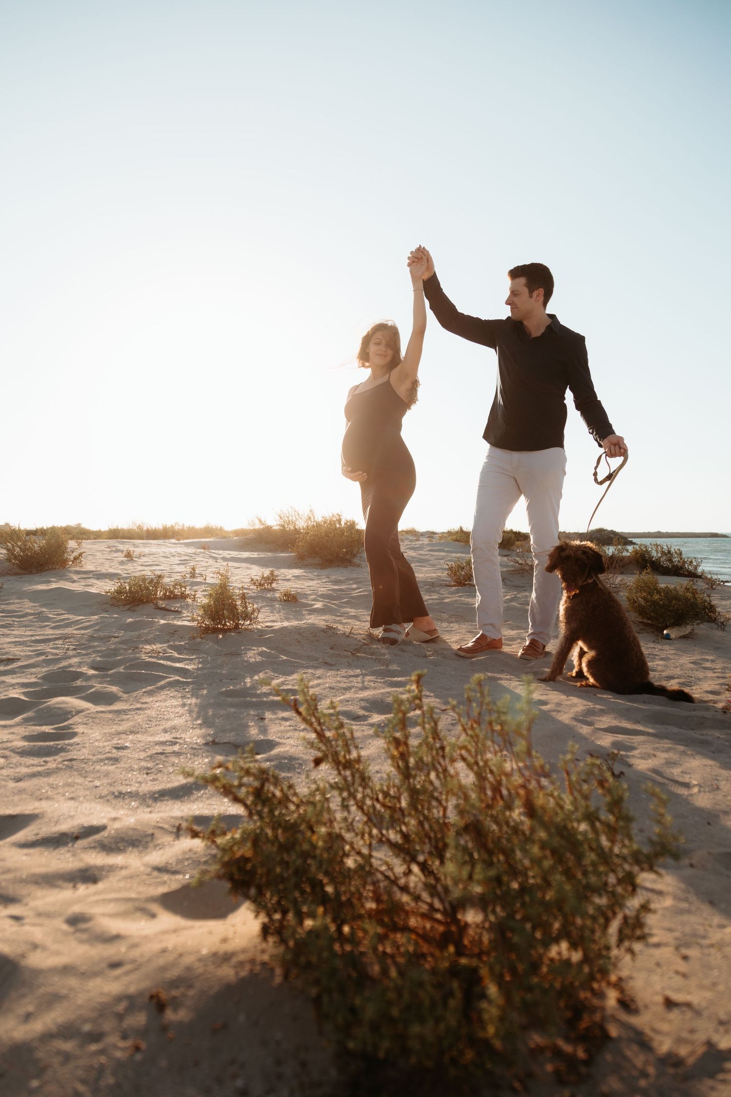 Beach maternity romantic photoshoot at sunset in abu dhabi