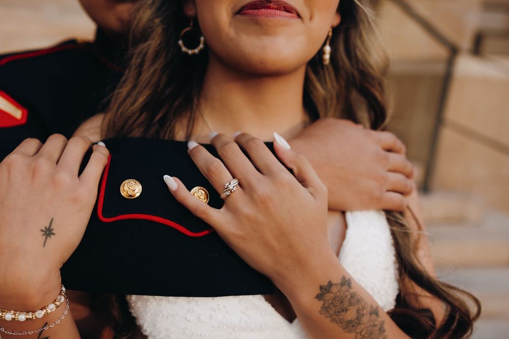 Detail shots of hands during a bridal session.
