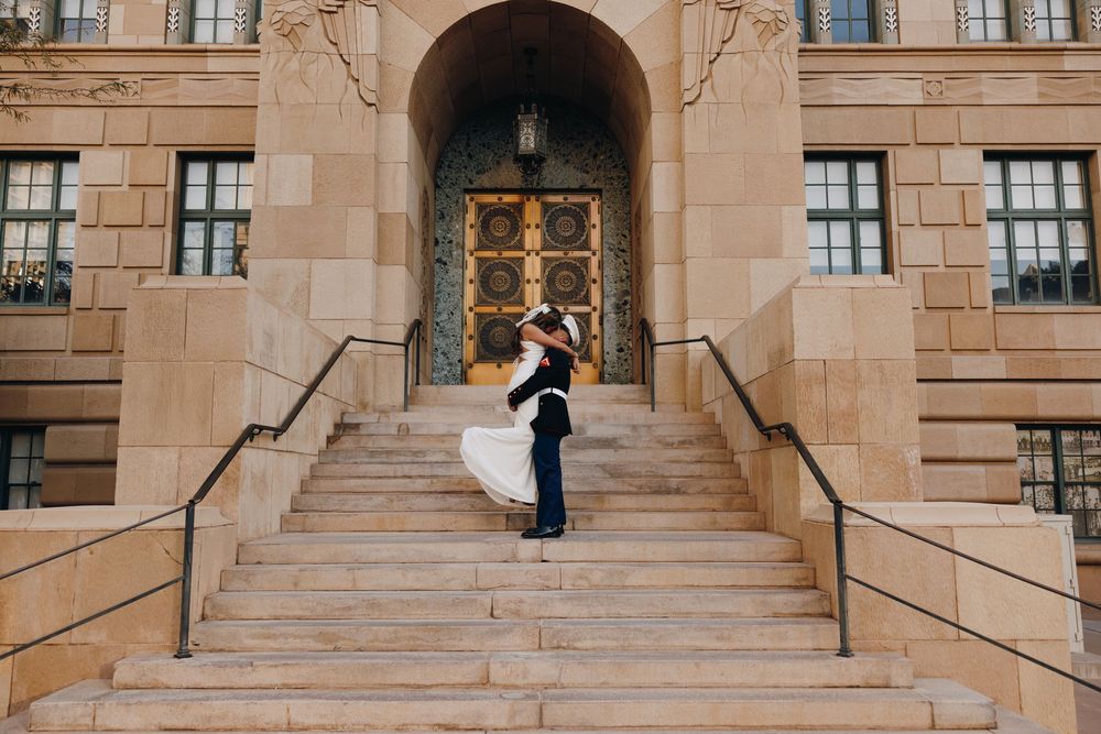 Embracing each other in front of the phoenix courthouse.