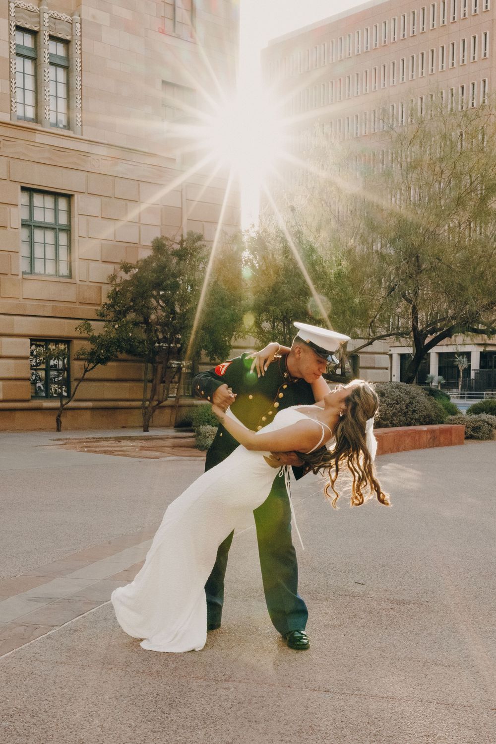 A dip and a sun flair for this beautiful couple in Downtown Phoenix.