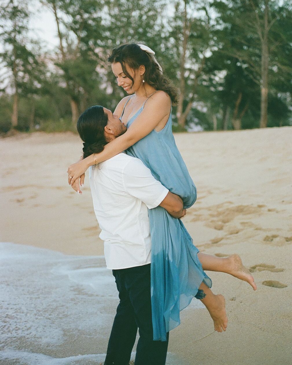 Engagement Photoshoot shot on film at Polo Beach on Oahu Hawaii