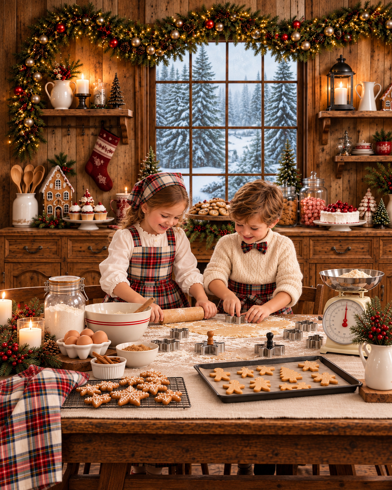 Niños preparando galletas en el escenario Navidad entre harina y canela 2026 de Rosi López Fotografía en Horcajo de Santiago, Cuenca.