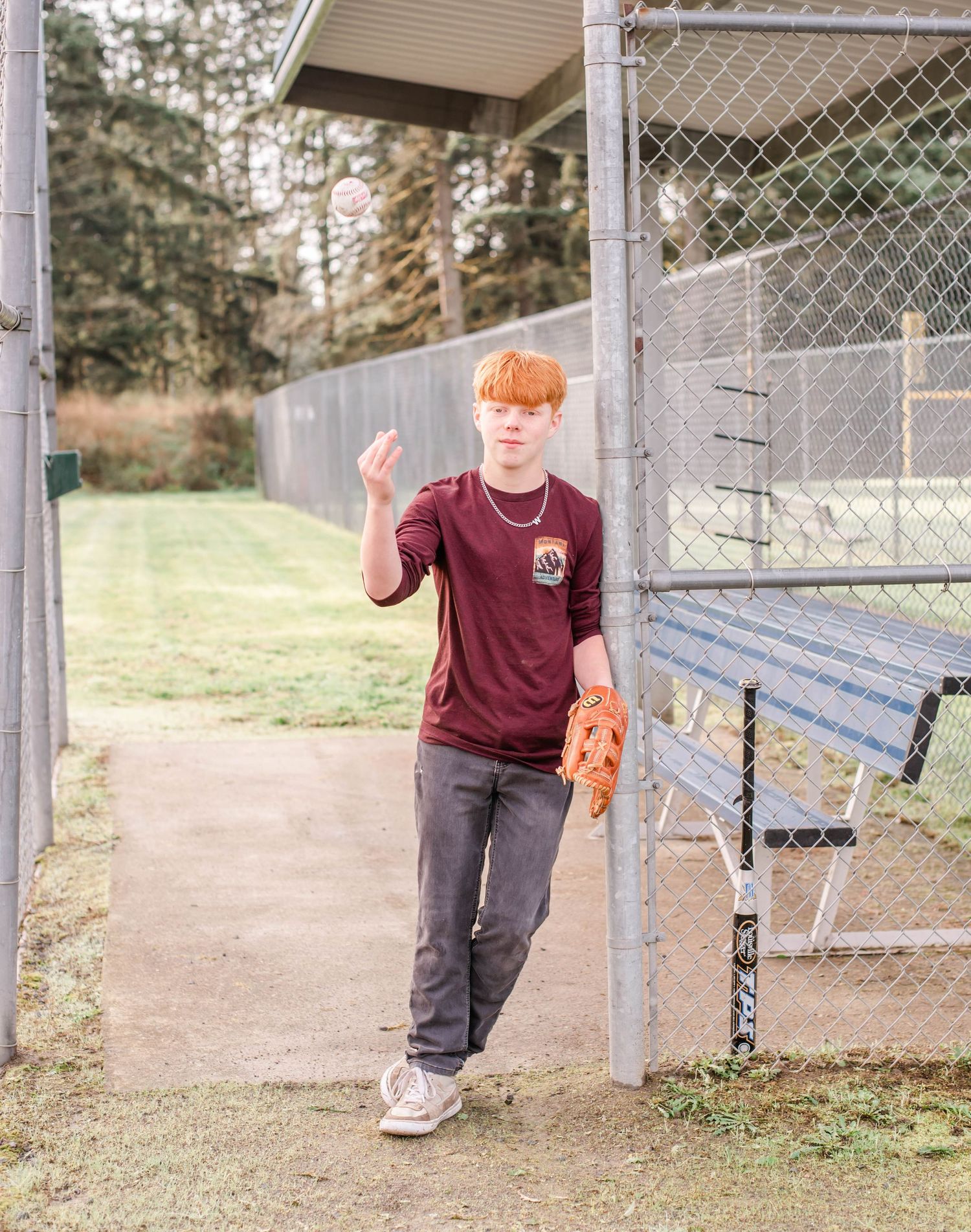 Baseball player senior guy portrait Fayetteville NC bright natural light