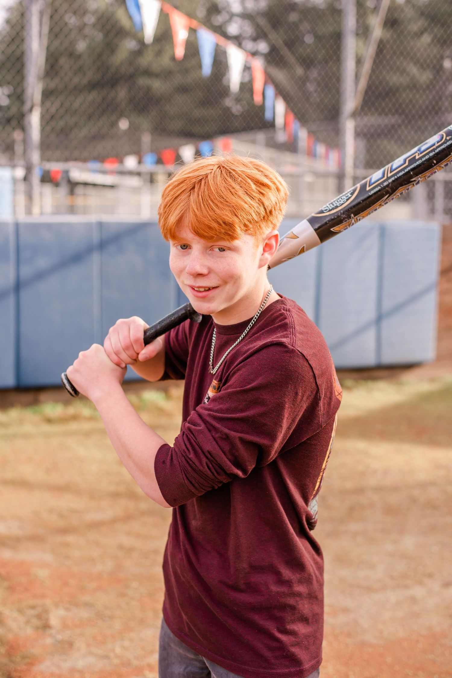 Baseball player senior guy portrait Fayetteville NC bright natural light