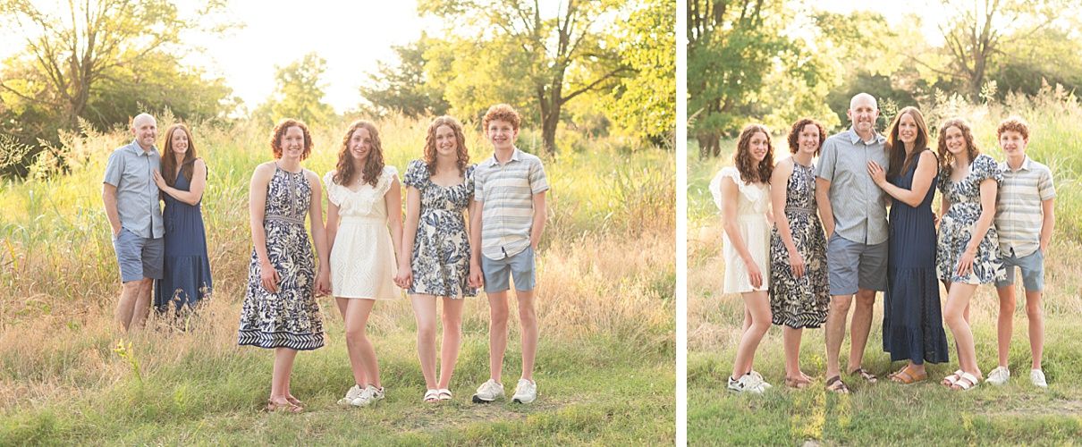 Family of 6 Outdoor Field Summer Portraits by Bartlesville Photographer Kristi Bray Photography