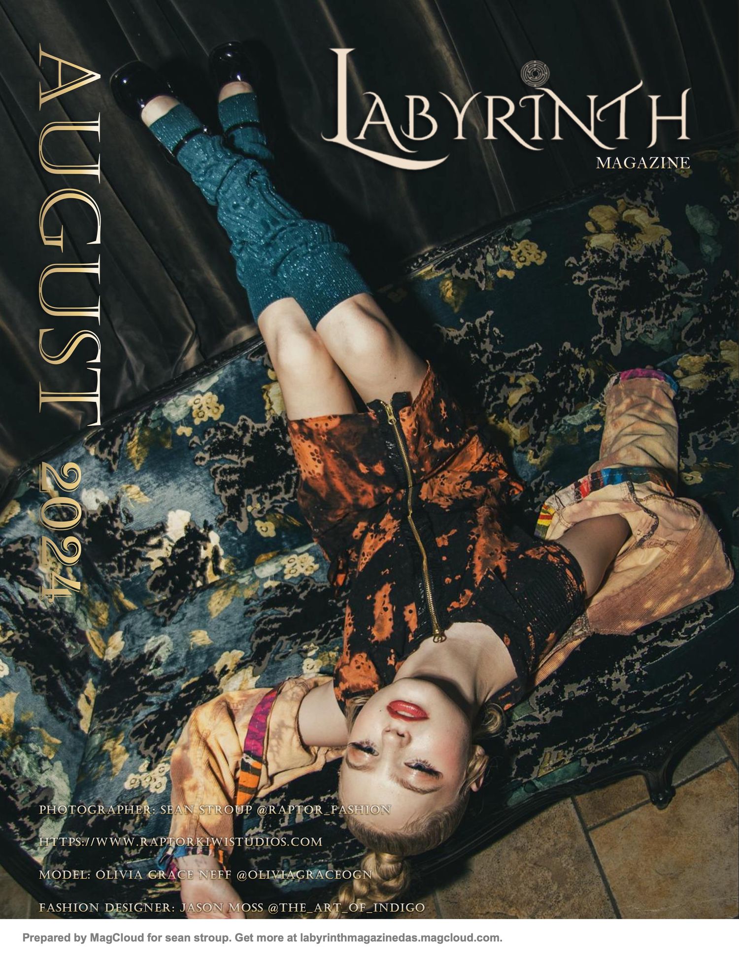 Magazine cover featuring artistic portrait in dark floral setting.