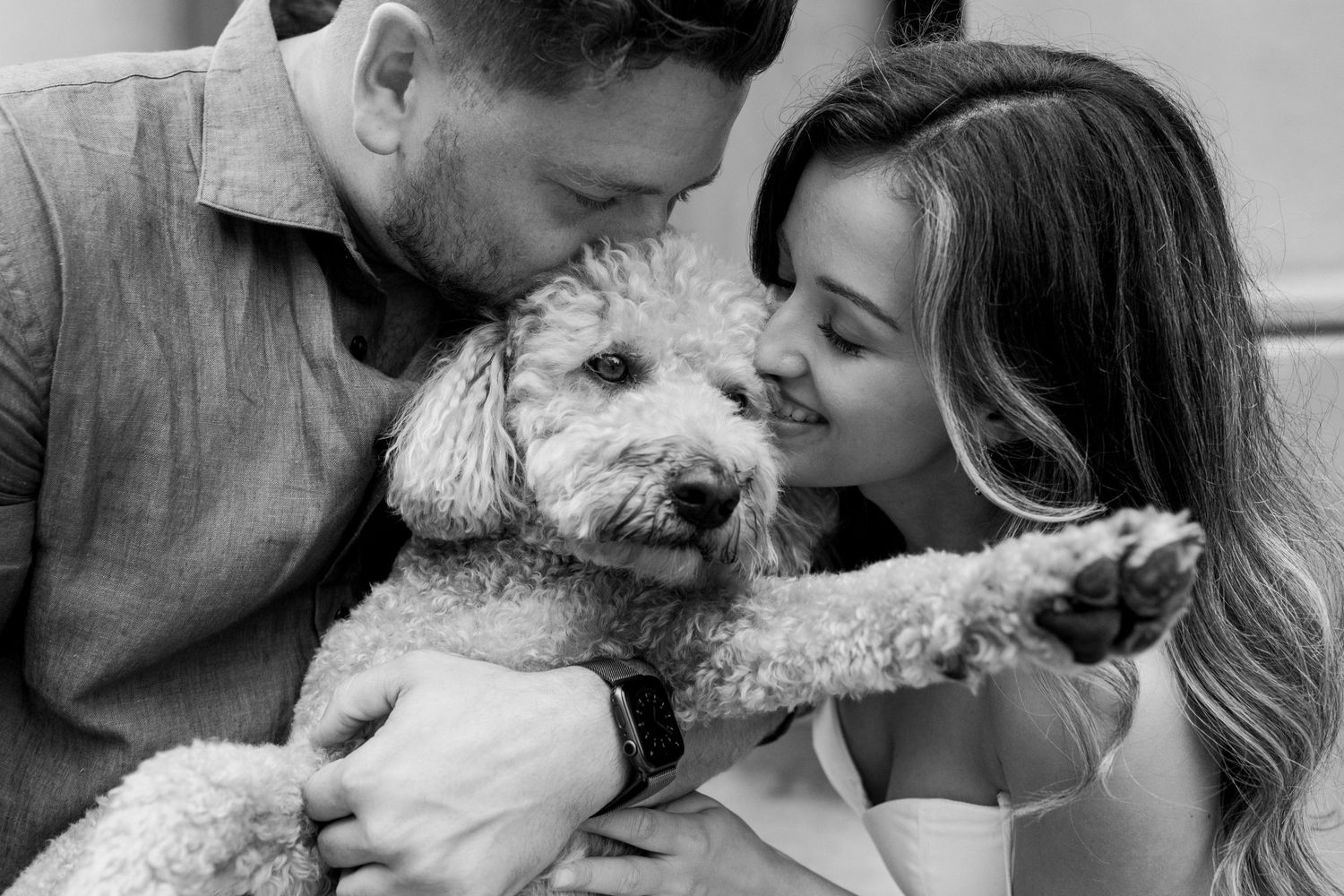 Black and white series of intimate close-up shots with a couple's dog.