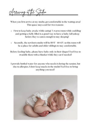 Peaceful sleeping newborn baby wearing a white floral headband during a professional studio photography session.