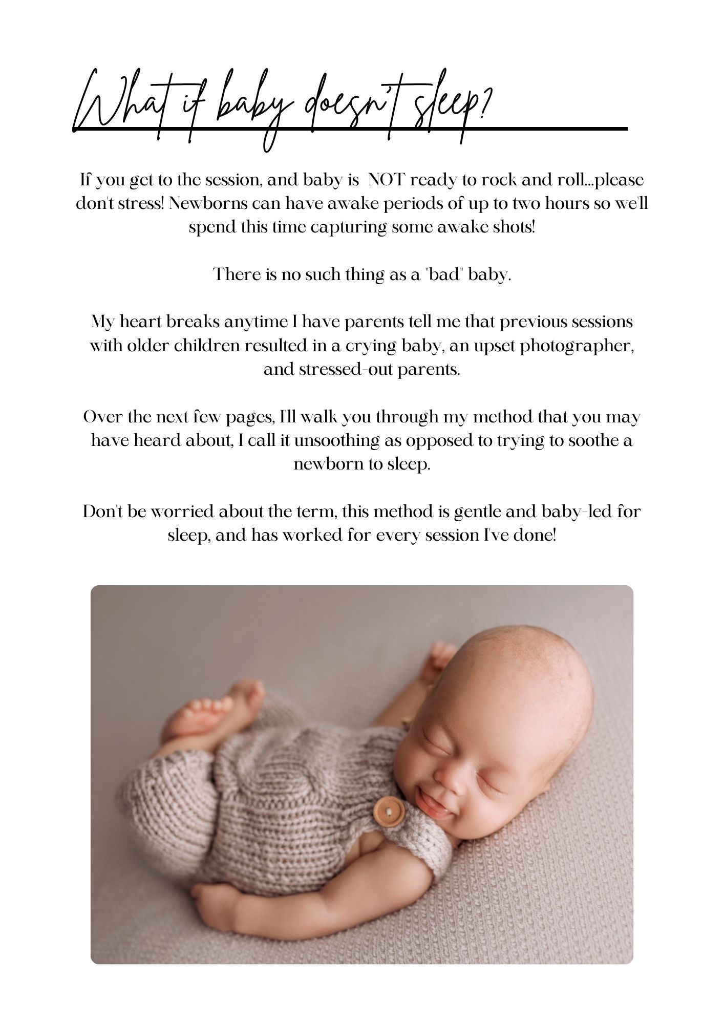 A peacefully sleeping newborn baby posed in a knit outfit during a professional newborn photography session.