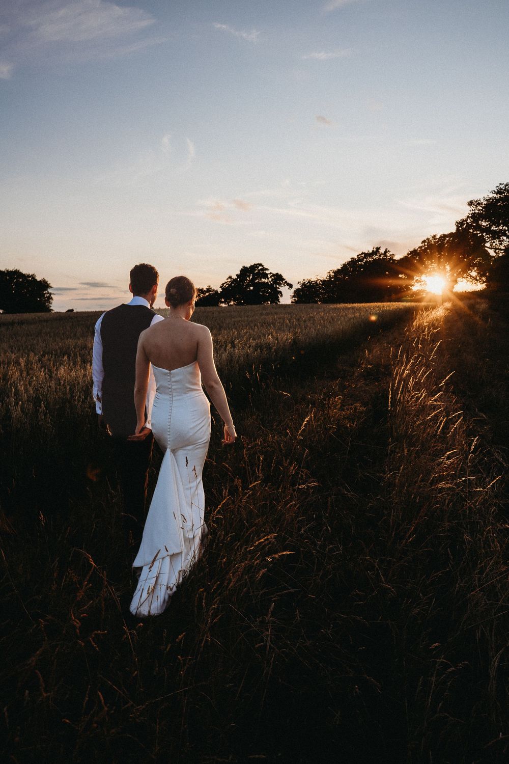 Golden hour portrait of bride and Groom at Bruisyard Country Estate