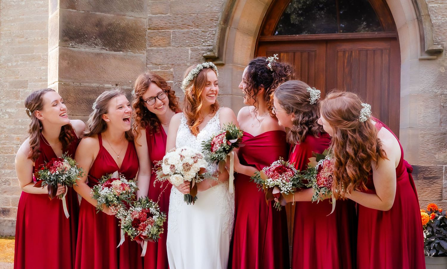 Non-Traditional Wedding Photography, bride and bridesmaids laughing