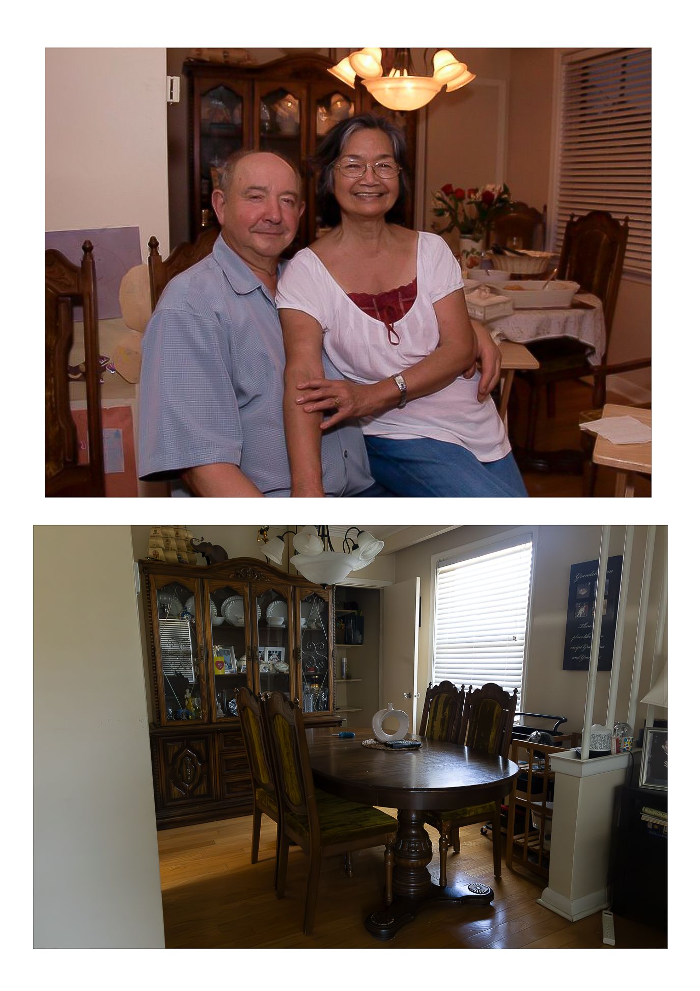 Archival photograph layered on top of a new one.  A old couple