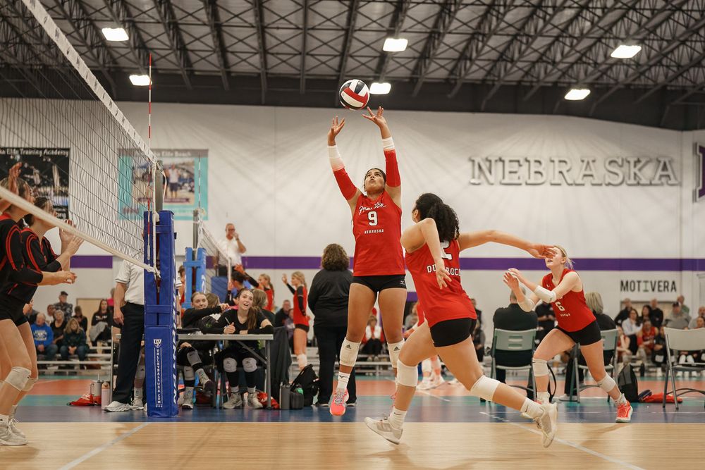 volleyball player sets the ball