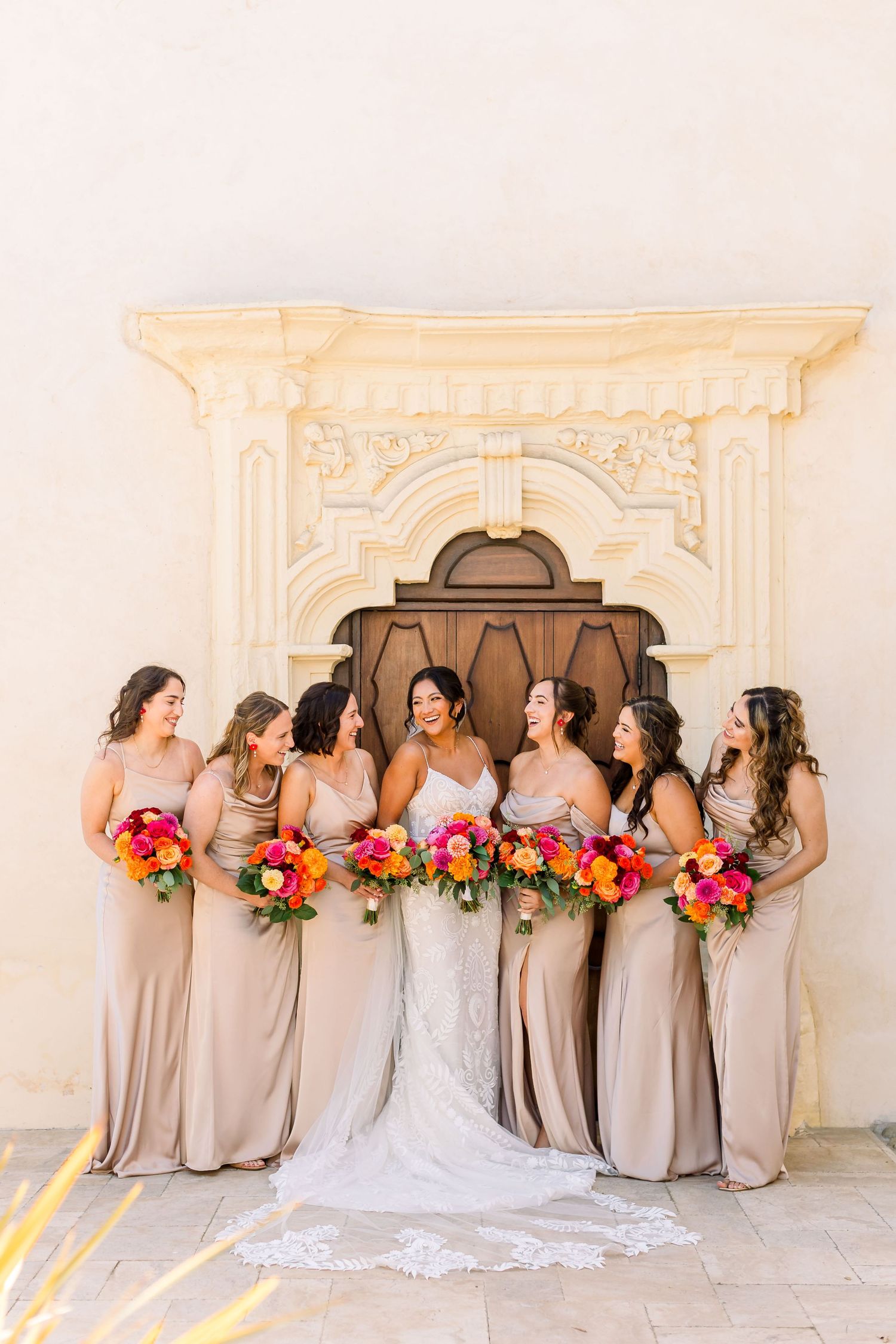 Revelry Bridesmaids Dresses. Mixed colors and fabrics. Tehama Golf Club, Carmel wedding