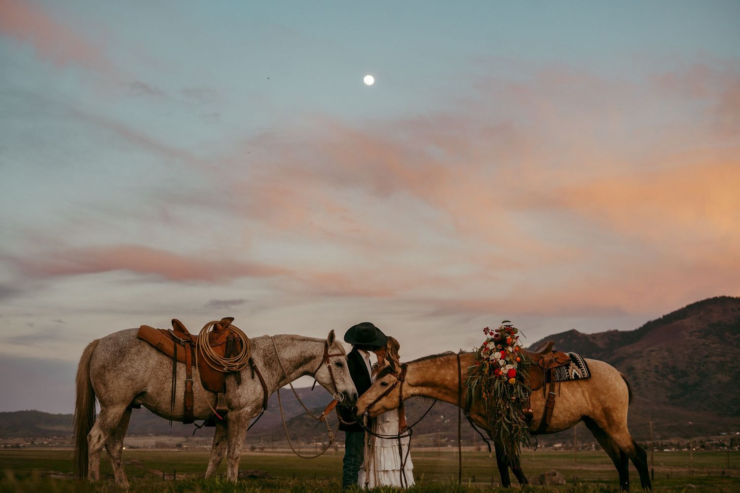 Elegant outdoor wedding ceremony in Jackson Hole, Wyoming with scenic mountain backdrop
