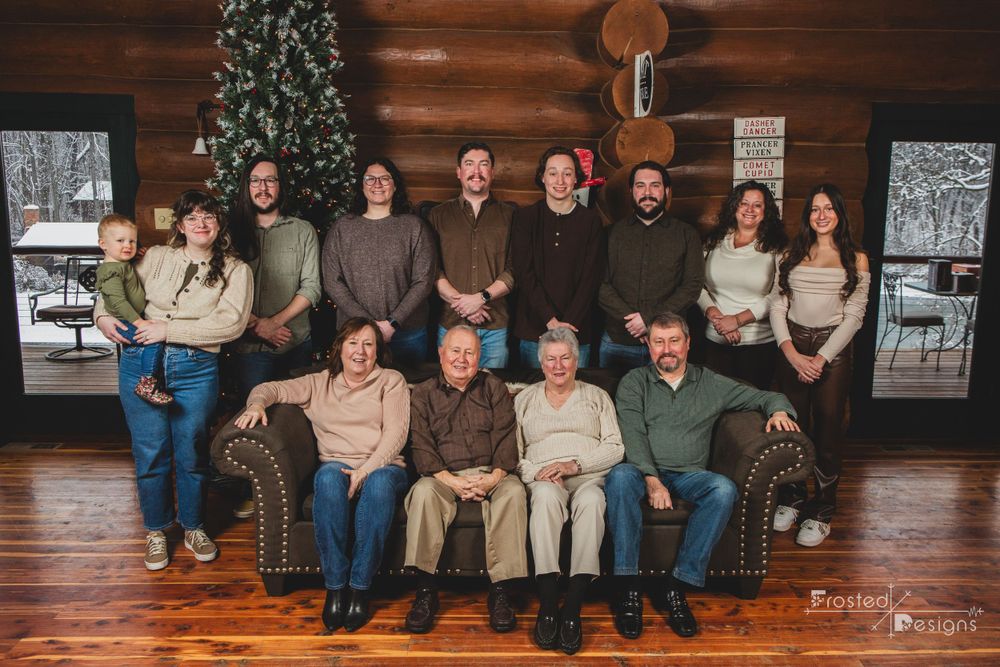 Extended Family with 4 generations at a Log Cabin Retreat Home for Christmas