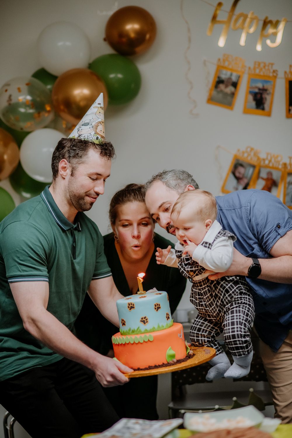 A festive birthday setting featuring a colorful cake with candles, surrounded by balloons and cheerful decorations celebrating the occasion.