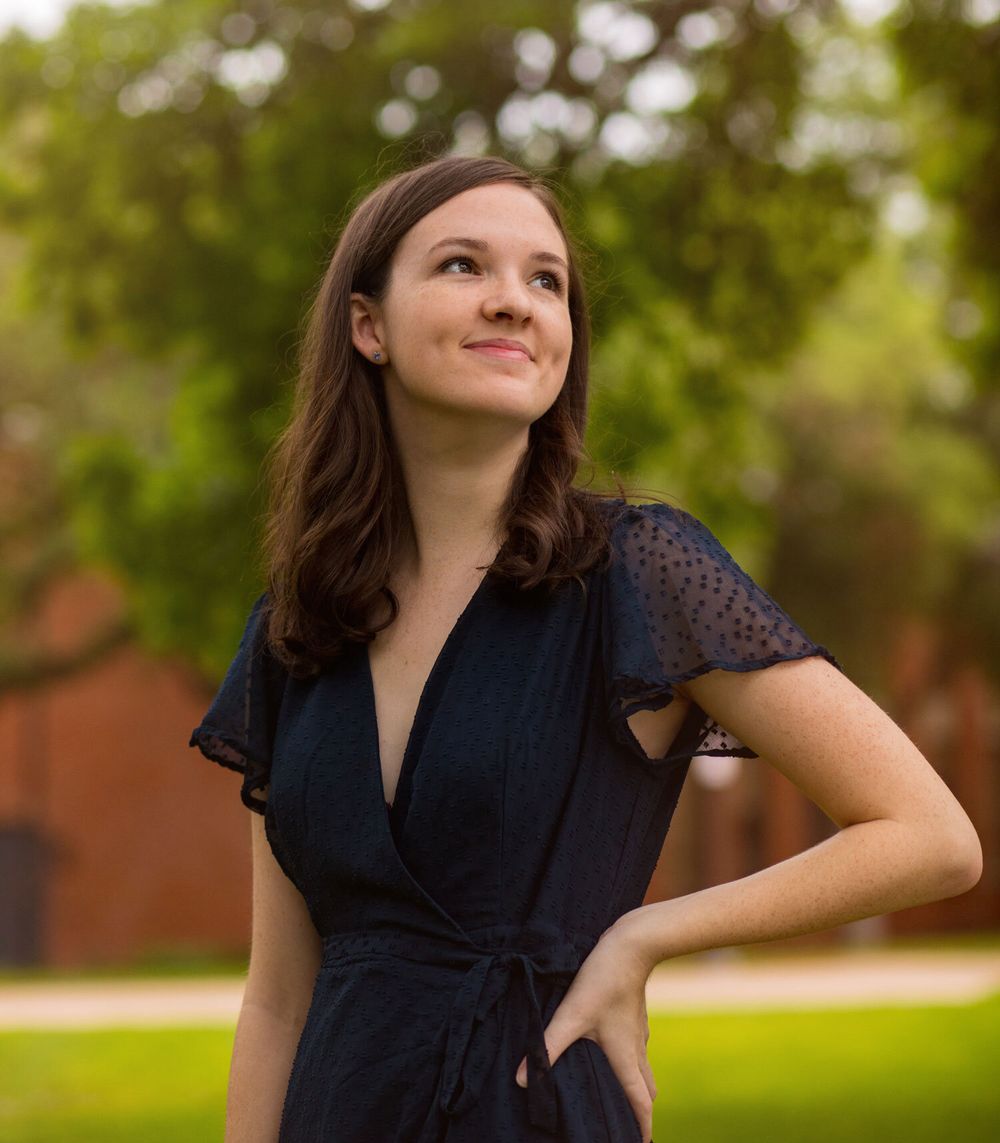 Portrait series showing joyful expressions in a summery outdoor setting with greenery in the background.