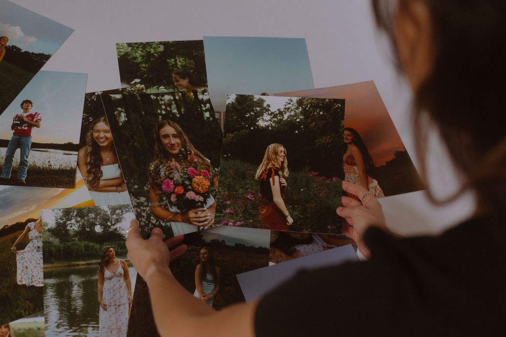Wedding photography collage showcasing intimate moments between couples during their celebration at sunset.