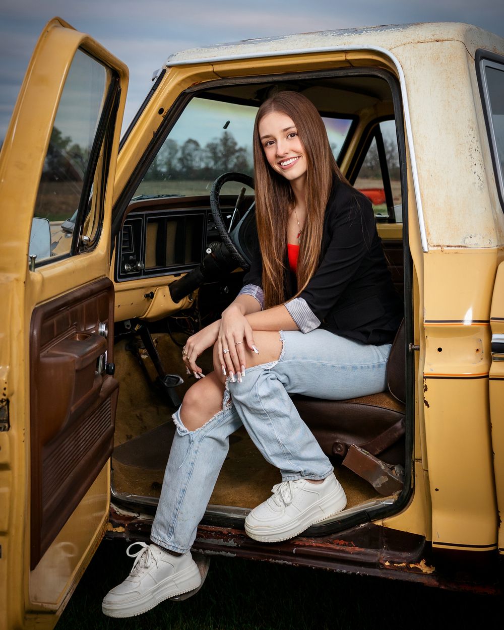 Vintage yellow pickup truck Senior Pictures