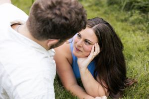 Summer outdoor golden hour engagement photos in Funks Grove, Illinois