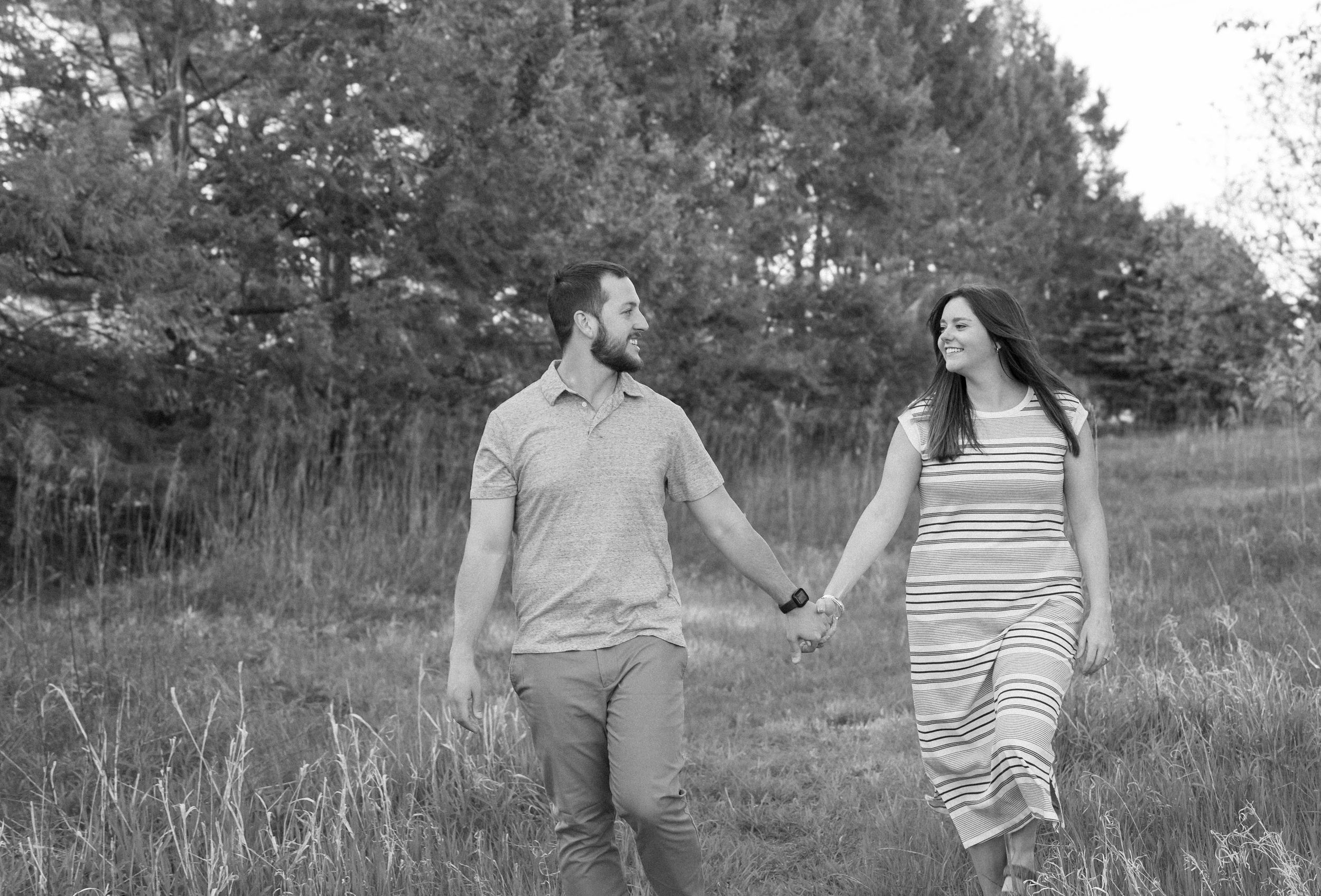 Outdoor golden hour spring engagement session in Normal, Illinois