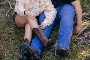 Outdoor fall golden hour engagement photos in field in Springfield, Illinois