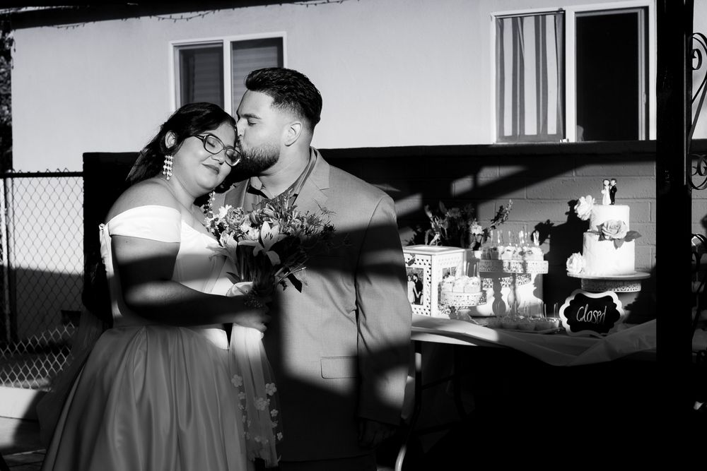 Wedding photography of a local couple in Los Angeles County. Loving couple photographed in black and white.