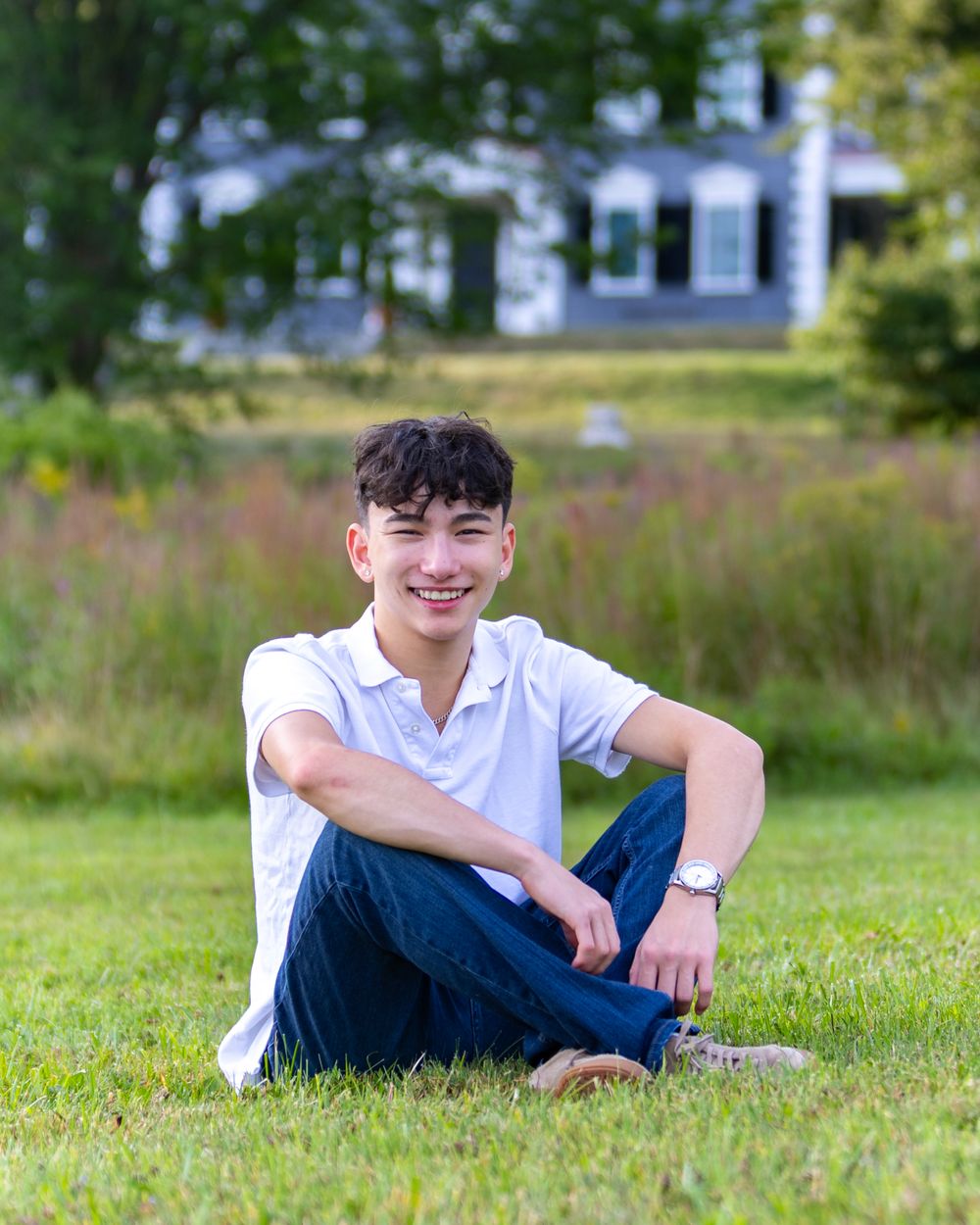 High school senior from Lincoln Sudbury poses for yearbook photos in Lincoln, MA.  Serving Wayland, Weston High School, Concord Carlisle.