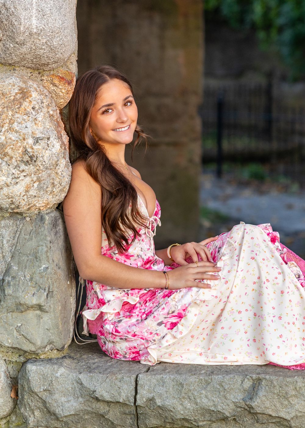 High school senior from Lincoln Sudbury poses for yearbook photos Bancroft Castle Groton.  Serving Concord Carlisle and Weston High MA .