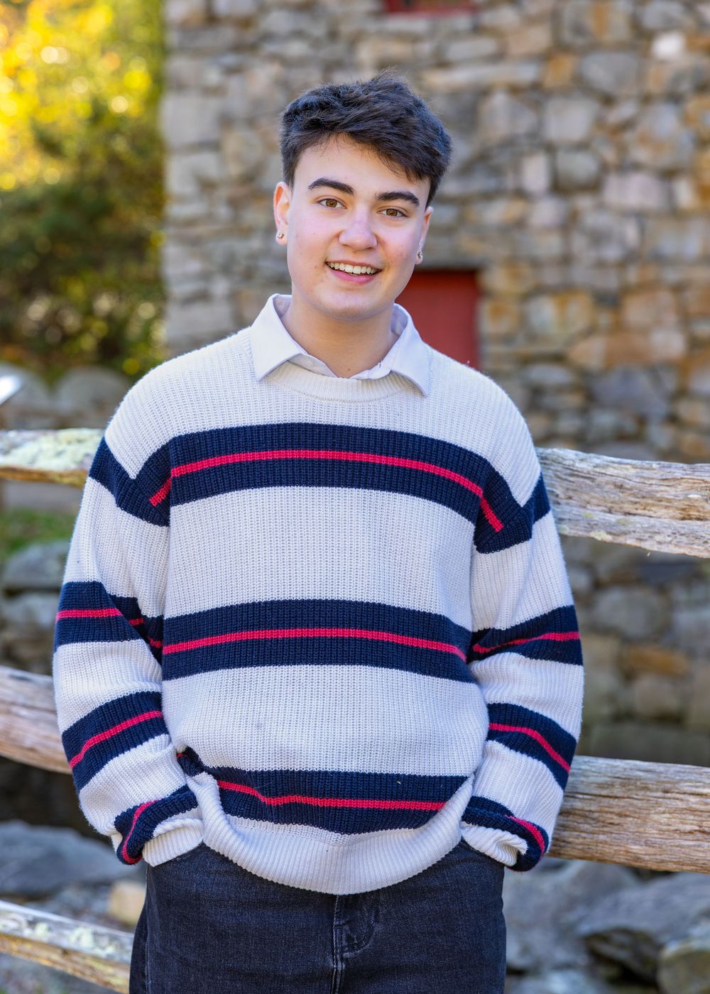 High school senior from Lincoln Sudbury poses for yearbook photos at Grist Mill.  Serving Wayland High School, Weston High, Concord, MA.