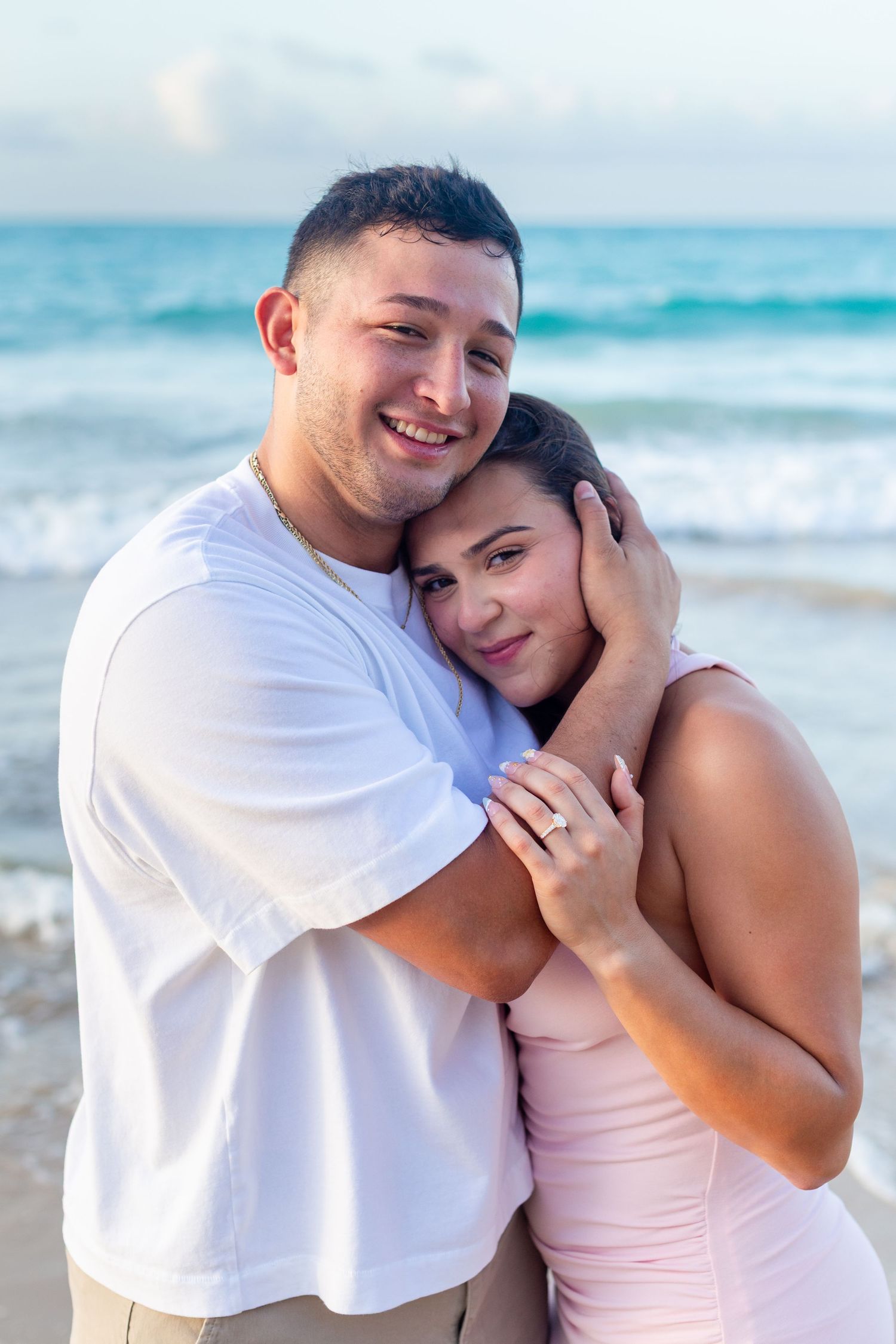 Couples close-up portrait at the beach in Isla Verde, Carolina, Puerto Rico.
