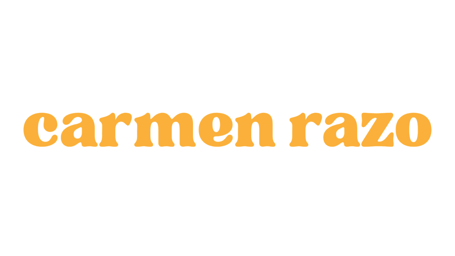 Orange lowercase text reading carmen razo appears on a white background.