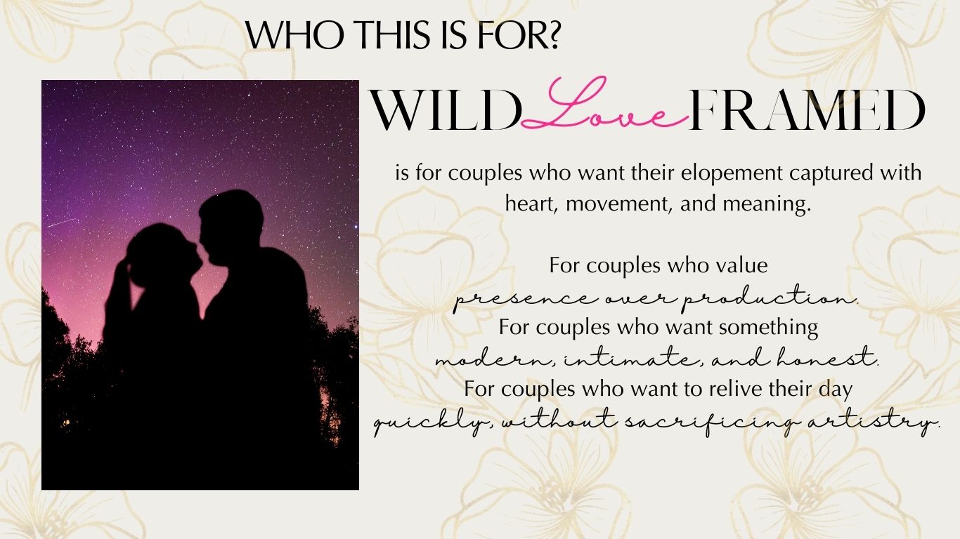 Left: Couple silhouette in front of Aurora.
Right: Wild Love Framed: Luxury Content Creation - who it's for. Adventurous Couples